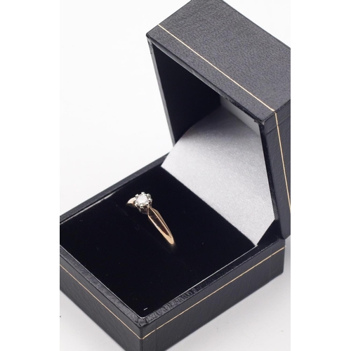 84 - Brilliant Cut Diamond Single Stone Ring Mounted on 9 Carat Gold Band Ring Size L and a Half