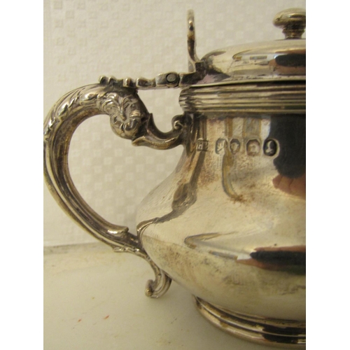 856 - Silver Mustard Pot with Hinged Cover Finely Detailed Handle Griffin Motifs with Shaped Form Frieze a... 