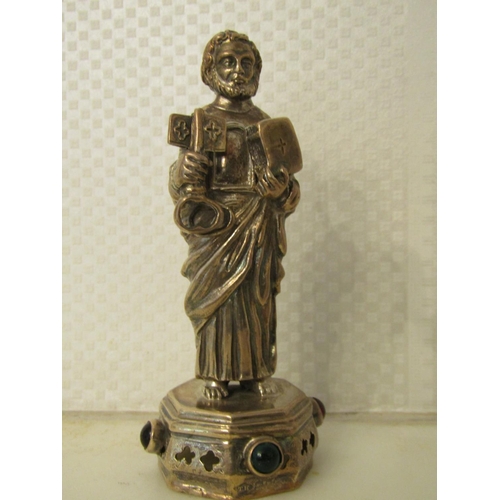 857 - Unusual Continental Gilded Silver Figure St. Peter with Key to Gates of Heaven Resting on Original R... 