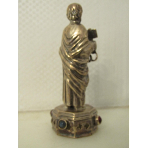 857 - Unusual Continental Gilded Silver Figure St. Peter with Key to Gates of Heaven Resting on Original R... 