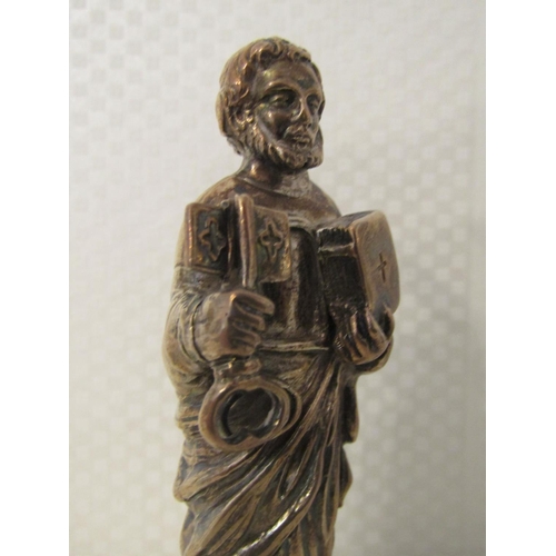 857 - Unusual Continental Gilded Silver Figure St. Peter with Key to Gates of Heaven Resting on Original R... 