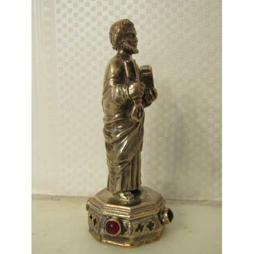 857 - Unusual Continental Gilded Silver Figure St. Peter with Key to Gates of Heaven Resting on Original R... 