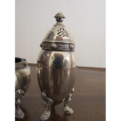 859 - Silver Salt and Cruet Globe Form with Shaped Form Supports Celtic Motifs Attractively Detailed with ... 