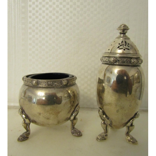 859 - Silver Salt and Cruet Globe Form with Shaped Form Supports Celtic Motifs Attractively Detailed with ... 