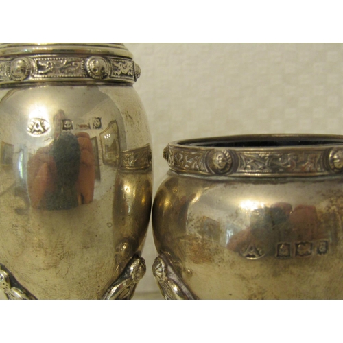 859 - Silver Salt and Cruet Globe Form with Shaped Form Supports Celtic Motifs Attractively Detailed with ... 