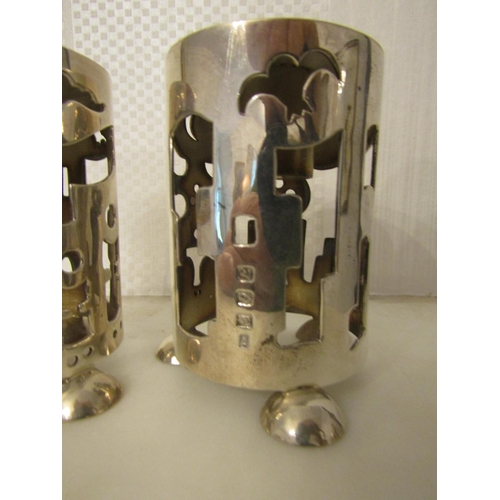 864 - Pair of Silver Candle Rests Modernist Form Each Approximately 4 Inches High