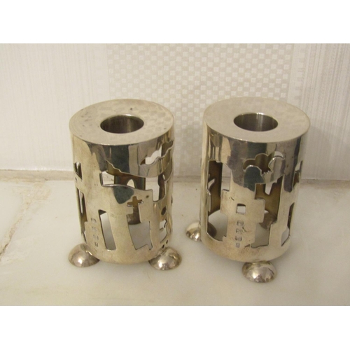 864 - Pair of Silver Candle Rests Modernist Form Each Approximately 4 Inches High