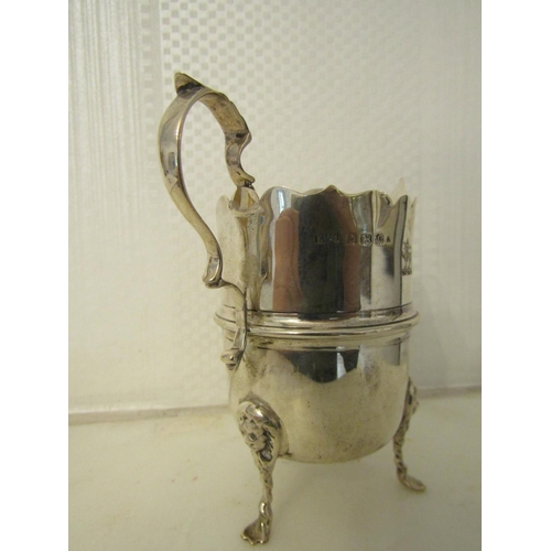 886 - Silver Cream Jug with Armorial Crest Flying C Shaped Handle and Lion Head Motif Decorated Supports A... 