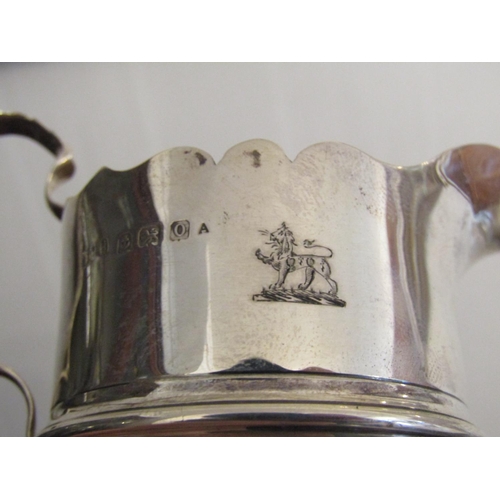 886 - Silver Cream Jug with Armorial Crest Flying C Shaped Handle and Lion Head Motif Decorated Supports A... 