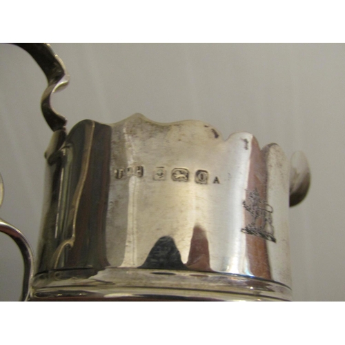 886 - Silver Cream Jug with Armorial Crest Flying C Shaped Handle and Lion Head Motif Decorated Supports A... 