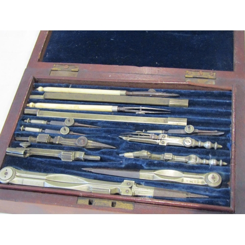 907 - Complete Set of Drawing Instruments Ivory and Nickel Set Mounted in Mahogany Case Circa 1820 Blue Ve... 