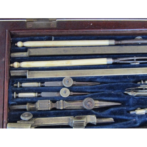 907 - Complete Set of Drawing Instruments Ivory and Nickel Set Mounted in Mahogany Case Circa 1820 Blue Ve... 