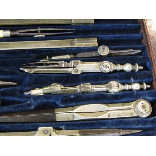 907 - Complete Set of Drawing Instruments Ivory and Nickel Set Mounted in Mahogany Case Circa 1820 Blue Ve... 