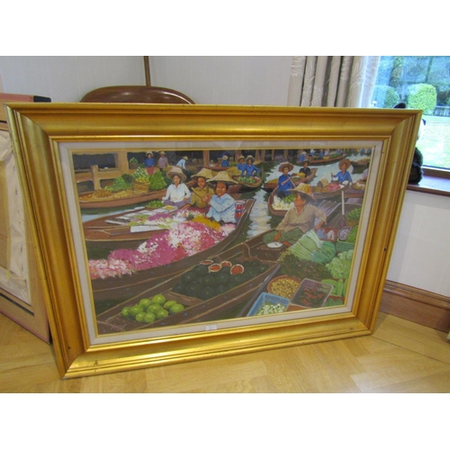 916 - Fergal Flanagan Floating Market I Thailand Oil on Canvas Dated 2006 Signed Lower Left Approximately ... 