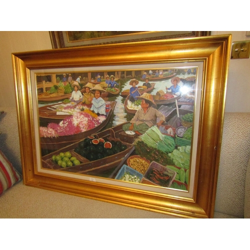 916 - Fergal Flanagan Floating Market I Thailand Oil on Canvas Dated 2006 Signed Lower Left Approximately ... 