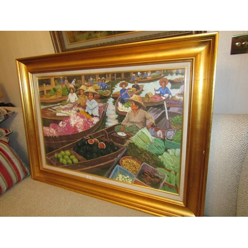 916 - Fergal Flanagan Floating Market I Thailand Oil on Canvas Dated 2006 Signed Lower Left Approximately ... 