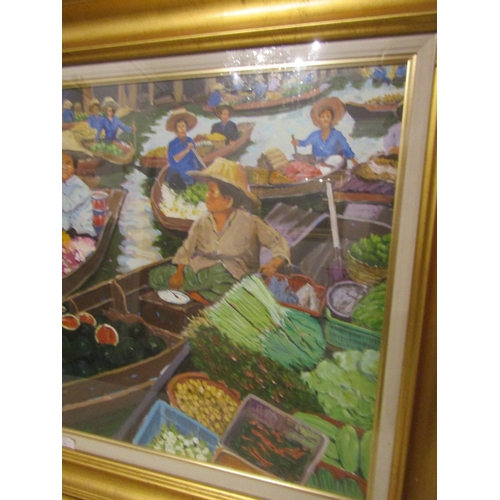 916 - Fergal Flanagan Floating Market I Thailand Oil on Canvas Dated 2006 Signed Lower Left Approximately ... 