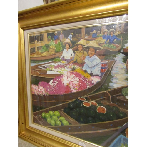 916 - Fergal Flanagan Floating Market I Thailand Oil on Canvas Dated 2006 Signed Lower Left Approximately ... 