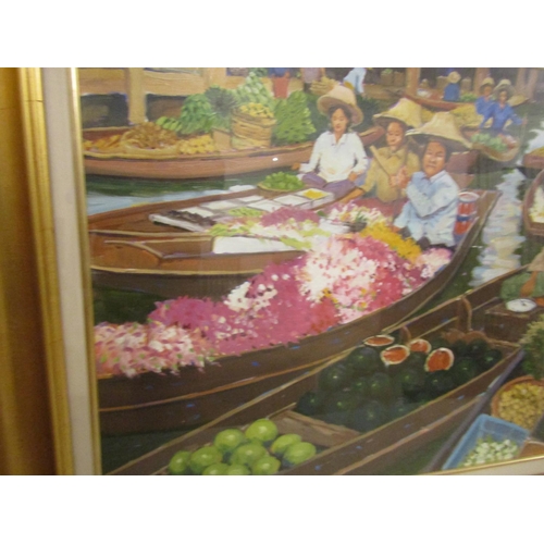 916 - Fergal Flanagan Floating Market I Thailand Oil on Canvas Dated 2006 Signed Lower Left Approximately ... 