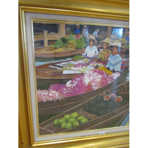 916 - Fergal Flanagan Floating Market I Thailand Oil on Canvas Dated 2006 Signed Lower Left Approximately ... 