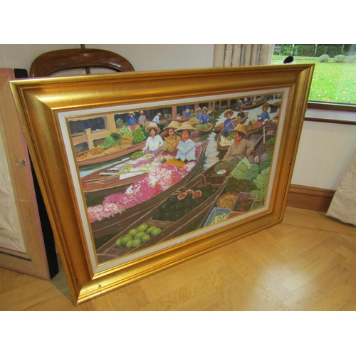 916 - Fergal Flanagan Floating Market I Thailand Oil on Canvas Dated 2006 Signed Lower Left Approximately ... 