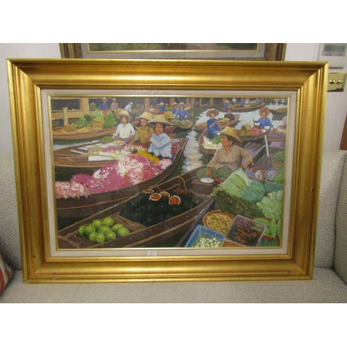 916 - Fergal Flanagan Floating Market I Thailand Oil on Canvas Dated 2006 Signed Lower Left Approximately ... 