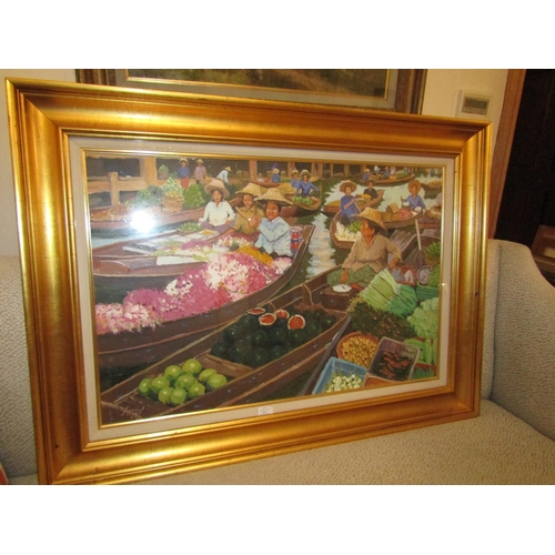 916 - Fergal Flanagan Floating Market I Thailand Oil on Canvas Dated 2006 Signed Lower Left Approximately ... 