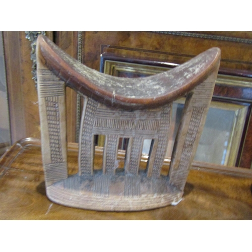 918 - Antique Ethiopian Headrest Gurage Region Antique Handcarved Intricately Incised Approximately 20cm H... 