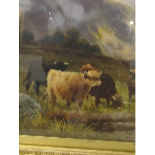 923 - William Langley (1852-1922) Victorian School Highland Scenes Cattle with Mountains Beyond Oil on Can... 