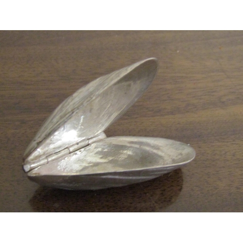 925 - Novelty Silver Table Salt Mussel Shell Form Hinged Cover Life Size