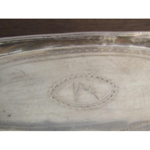 934 - Georgian III Irish Silver Pin Tray Oval Form Flange Handle Reserve with Central Bright Cut Crest and... 