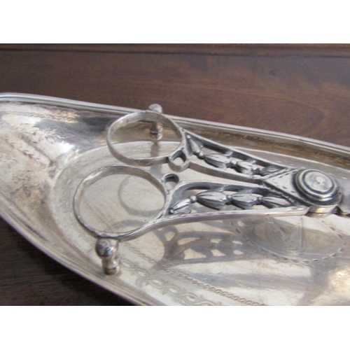 934 - Georgian III Irish Silver Pin Tray Oval Form Flange Handle Reserve with Central Bright Cut Crest and... 