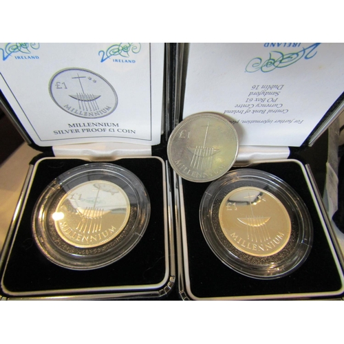 944 - Two Silver Proof One Pound Irish Coins Millennium Strike and One Uncased Example Three in Lot