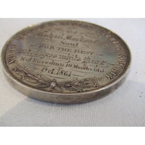 952 - North Dublin and Fingal Farming Society Silver Medal Dated October 1861 Presented to Michael Macken ... 