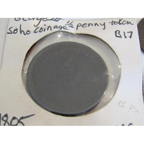 955 - George II Half Penny Coin Token Soho Coinage Dated 1805 One Penny Coin Dated 1918 and One Halfpenny ... 