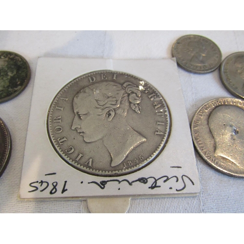 963 - Queen Victoria 1845 Silver Crown, Elizabeth II Half Crown 1960 Silver,  Edward VII Silver Coin and G... 