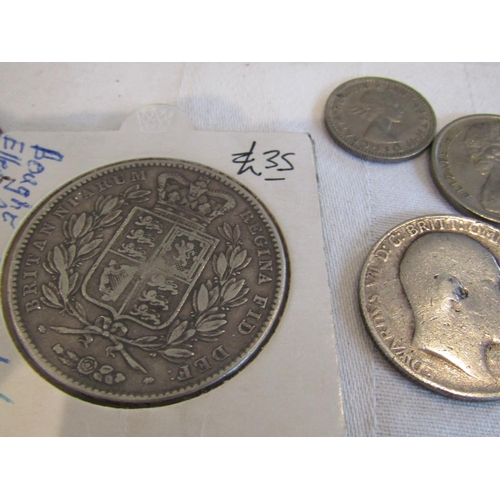 963 - Queen Victoria 1845 Silver Crown, Elizabeth II Half Crown 1960 Silver,  Edward VII Silver Coin and G... 