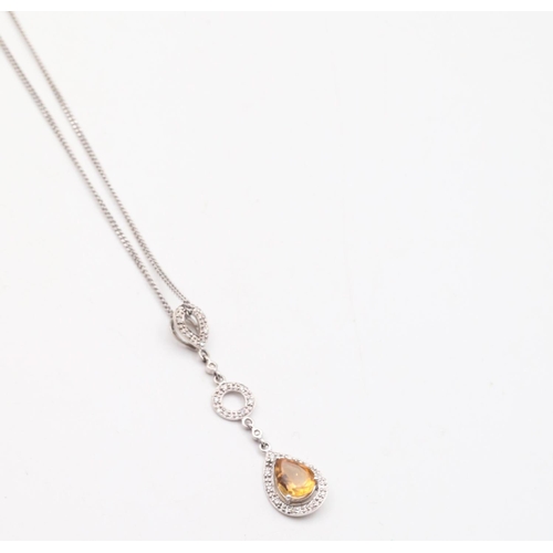 97 - 9 Carat Gold Citrine and Brilliant Cut Diamond Ladies Pendant Necklace with 9 Carat Gold Chain Citri... 