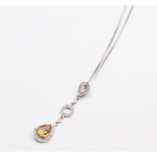 97 - 9 Carat Gold Citrine and Brilliant Cut Diamond Ladies Pendant Necklace with 9 Carat Gold Chain Citri... 