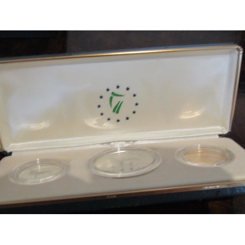 970 - Irish Three Coin Set Minted 1990 Encapsulated Contained within Original Presentation Case 50 ECU Gol... 