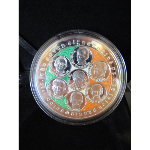 974 - Seven Signatories of The Irish Proclamation Full Silver Coin with Enamelled Detailing Encapsulated M... 