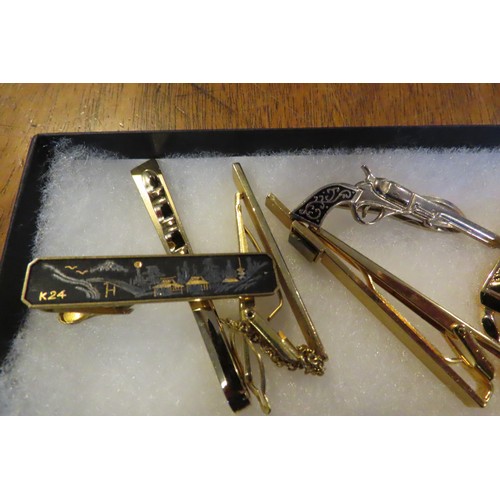 769 - Various Tie Pins and Two Gents Panel Link Bracelets