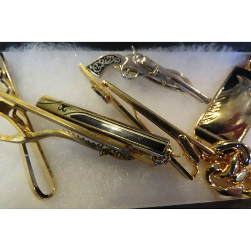 769 - Various Tie Pins and Two Gents Panel Link Bracelets