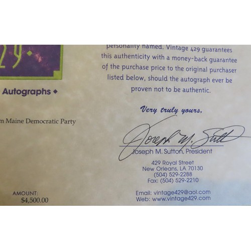 839 - Signed John F Kennedy (1917-1963) Photograph with Maine Democratic Party Dinner Invitation at Hotel ... 