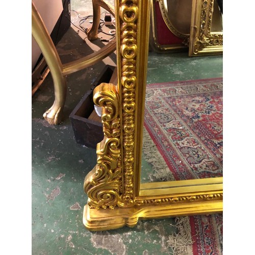 777 - Gilded Overmantle Mirror with Carved Side Decoration Approximately 4ft 4 Inches Wide x 4ft 10 Inches... 