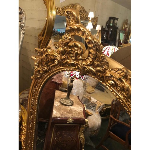 780 - Dome Top Gilded Wall Mirror with Upper Cartouche Decoration Approximately 5ft 6 Inches High x 2ft 6 ... 