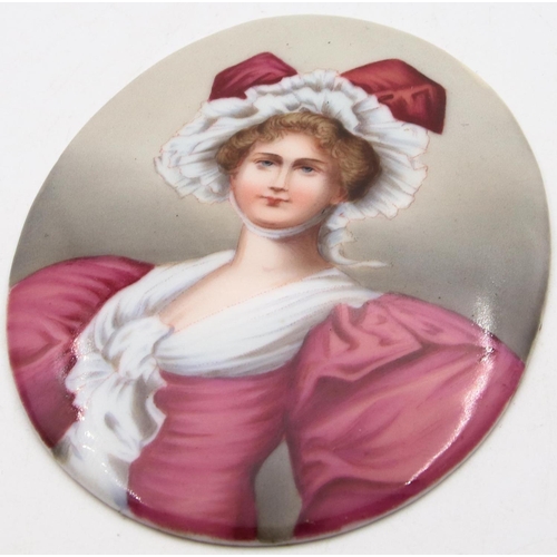 15 - Antique Berlin Plaque Finely Painted of Lady Approximately 4 Inches High Good Original Condition