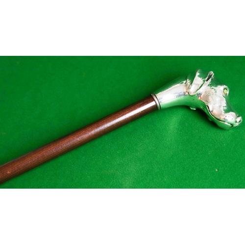 2 - Canine Motif Silver Mounted Walking Stick Full Size Attractively Detailed