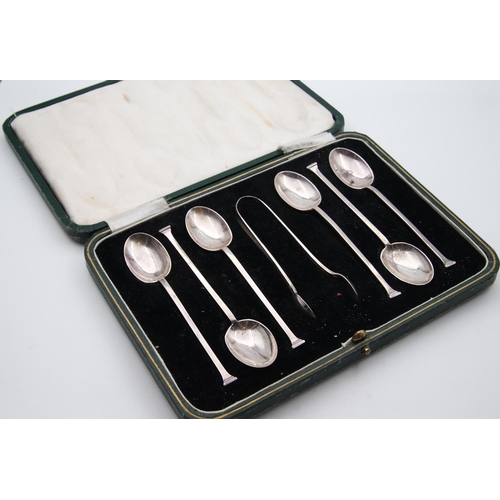 23 - Set of Six Silver Teaspoons with Silver Sugar Tongs contained within Original Presentation Case