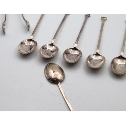 23 - Set of Six Silver Teaspoons with Silver Sugar Tongs contained within Original Presentation Case